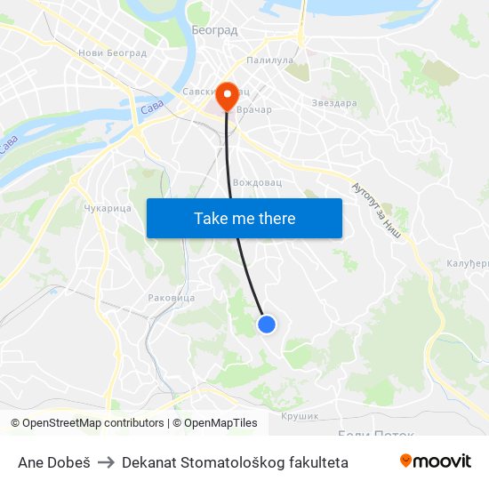 Ane Dobeš to Dekanat Stomatološkog fakulteta map