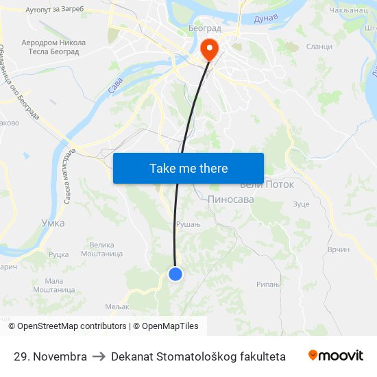 29. Novembra to Dekanat Stomatološkog fakulteta map