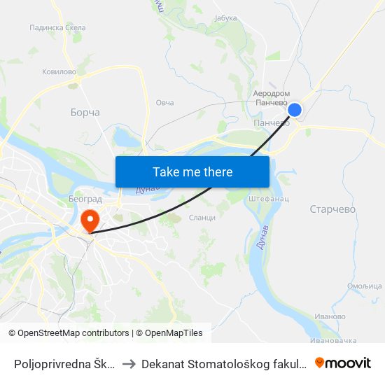 Poljoprivredna Škola to Dekanat Stomatološkog fakulteta map