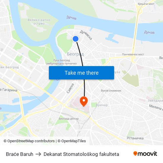 Braće Baruh to Dekanat Stomatološkog fakulteta map