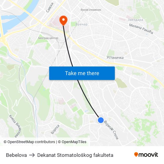 Bebelova to Dekanat Stomatološkog fakulteta map