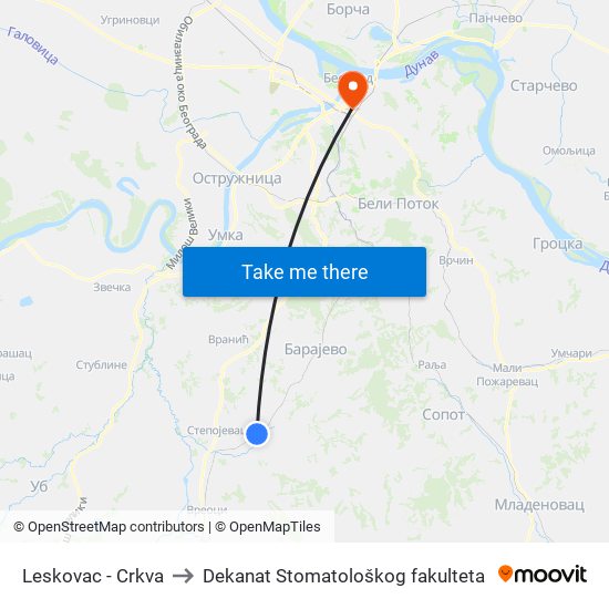 Leskovac - Crkva to Dekanat Stomatološkog fakulteta map