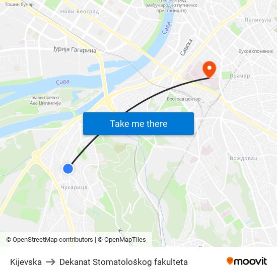 Kijevska to Dekanat Stomatološkog fakulteta map