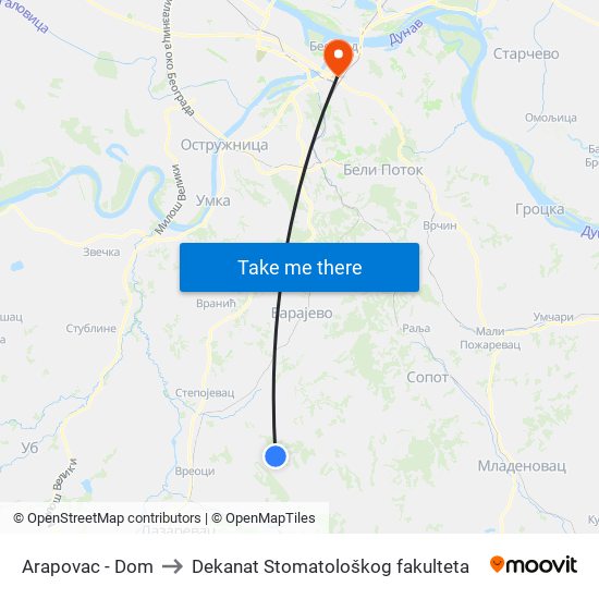 Arapovac - Dom to Dekanat Stomatološkog fakulteta map