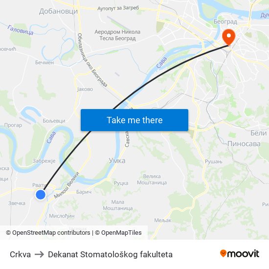 Crkva to Dekanat Stomatološkog fakulteta map