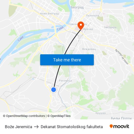 Bože Jeremića to Dekanat Stomatološkog fakulteta map