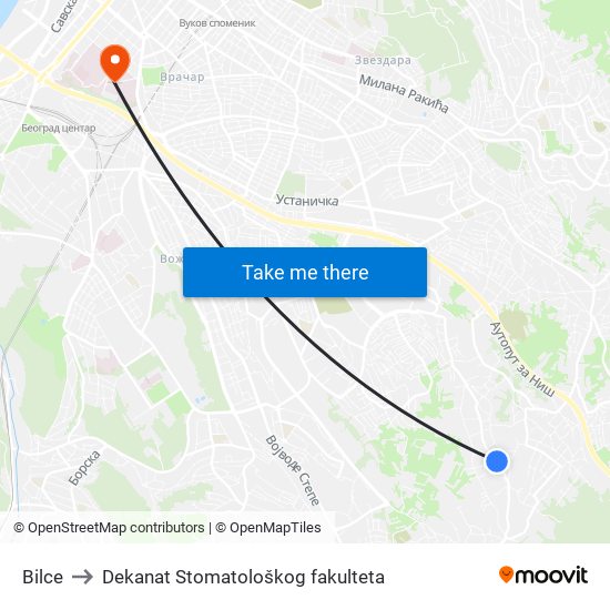 Bilce to Dekanat Stomatološkog fakulteta map