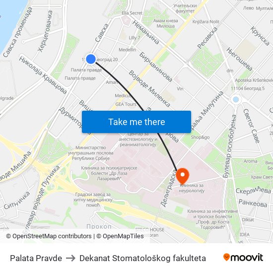 Palata Pravde to Dekanat Stomatološkog fakulteta map