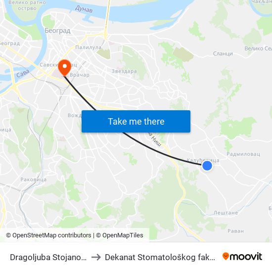 Dragoljuba Stojanovića to Dekanat Stomatološkog fakulteta map