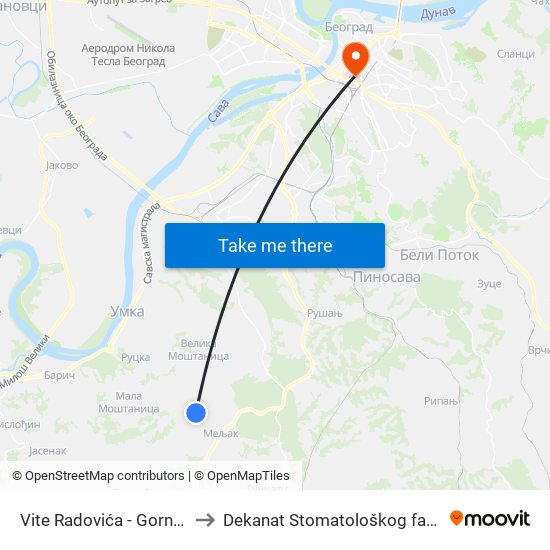 Vite Radovića - Gornji Kraj to Dekanat Stomatološkog fakulteta map