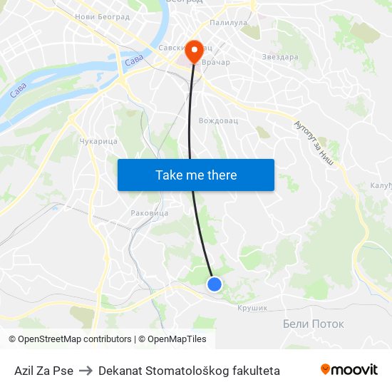 Azil Za Pse to Dekanat Stomatološkog fakulteta map