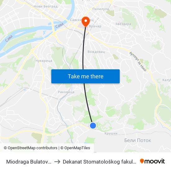 Miodraga Bulatovića to Dekanat Stomatološkog fakulteta map