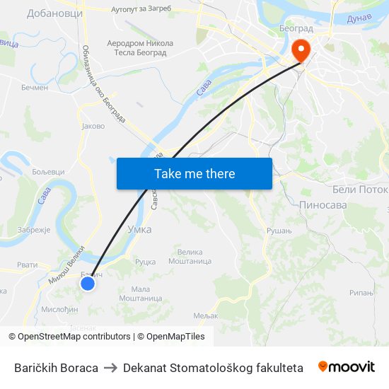 Baričkih Boraca to Dekanat Stomatološkog fakulteta map