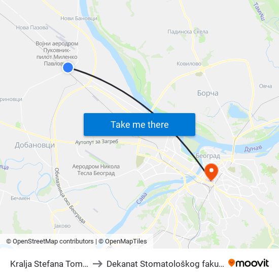 Kralja Stefana Tomaša to Dekanat Stomatološkog fakulteta map