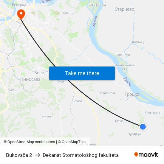 Bukovača 2 to Dekanat Stomatološkog fakulteta map