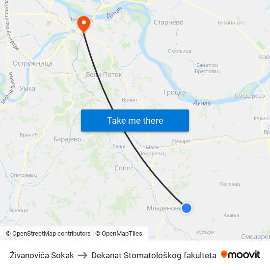 Živanovića Sokak to Dekanat Stomatološkog fakulteta map