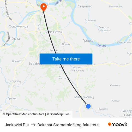 Jankovići Put to Dekanat Stomatološkog fakulteta map