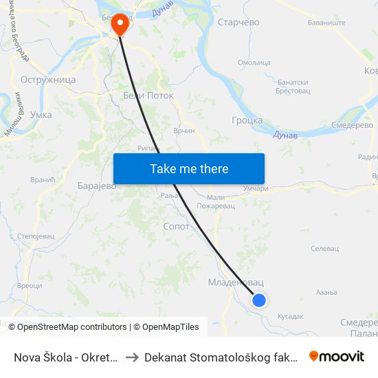 Nova Škola - Okretnica to Dekanat Stomatološkog fakulteta map