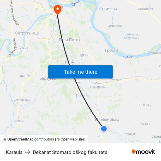 Karaula to Dekanat Stomatološkog fakulteta map