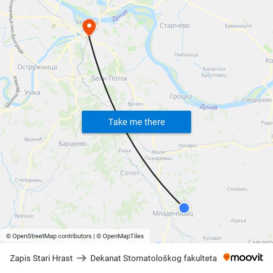 Zapis Stari Hrast to Dekanat Stomatološkog fakulteta map