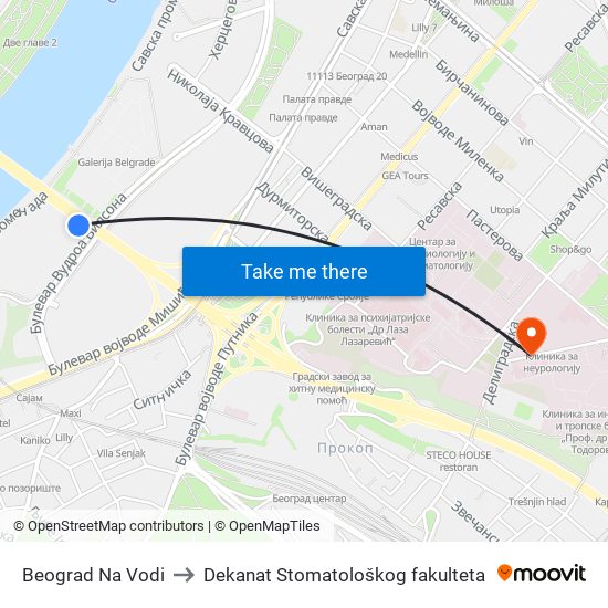 Beograd Na Vodi to Dekanat Stomatološkog fakulteta map