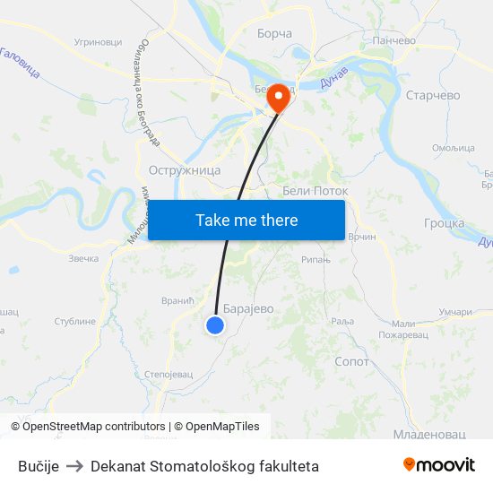 Bučije to Dekanat Stomatološkog fakulteta map