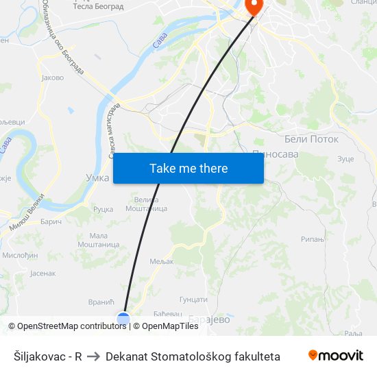 Šiljakovac - R to Dekanat Stomatološkog fakulteta map