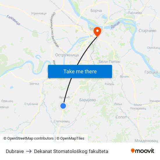 Dubrave to Dekanat Stomatološkog fakulteta map