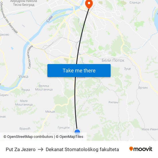 Put Za Jezero to Dekanat Stomatološkog fakulteta map