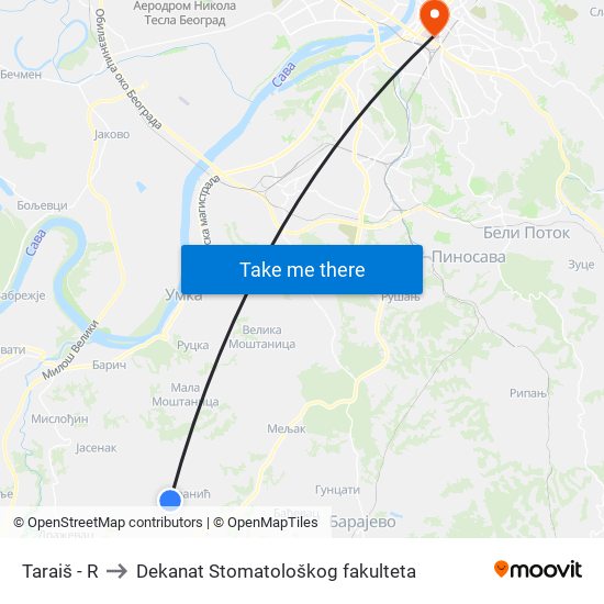 Taraiš - R to Dekanat Stomatološkog fakulteta map