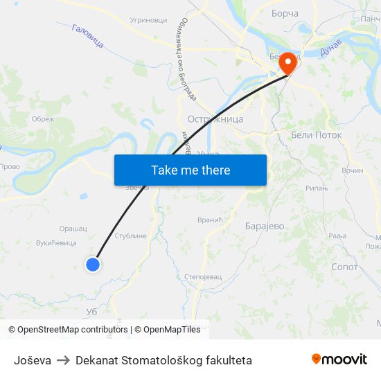 Joševa to Dekanat Stomatološkog fakulteta map