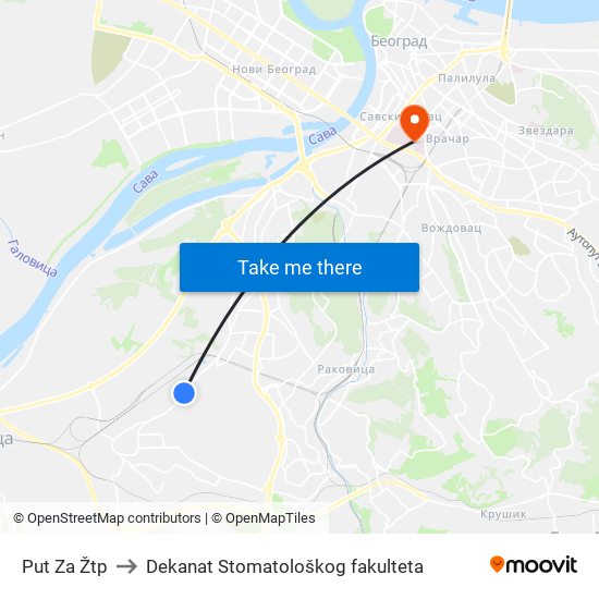 Put Za Žtp to Dekanat Stomatološkog fakulteta map