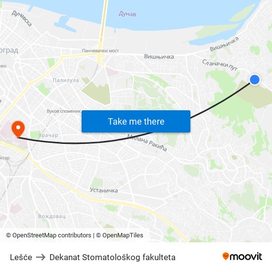 Lešće to Dekanat Stomatološkog fakulteta map