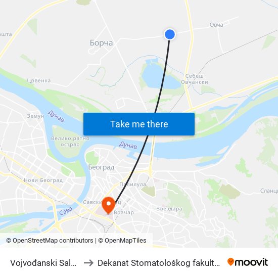 Vojvođanski Salaši to Dekanat Stomatološkog fakulteta map
