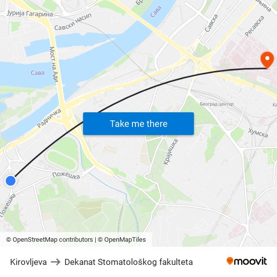 Kirovljeva to Dekanat Stomatološkog fakulteta map