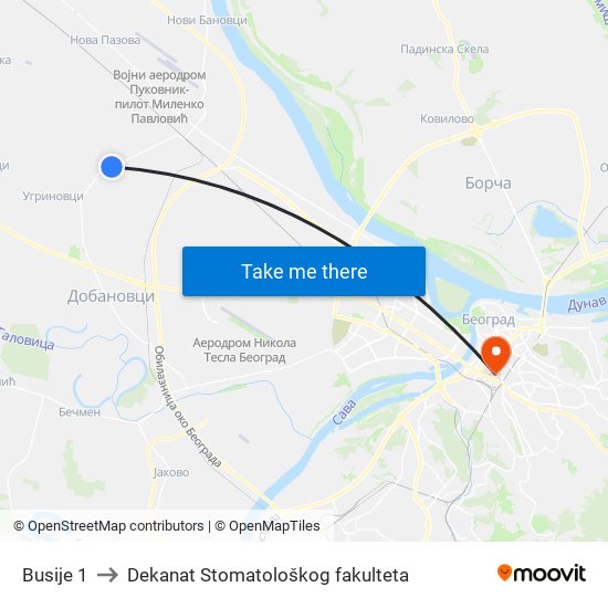 Busije 1 to Dekanat Stomatološkog fakulteta map