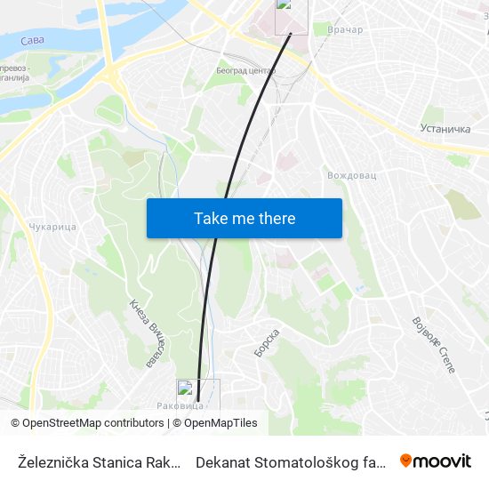 Železnička Stanica Rakovica to Dekanat Stomatološkog fakulteta map