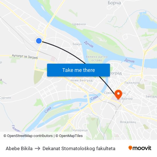 Abebe Bikila to Dekanat Stomatološkog fakulteta map