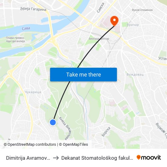 Dimitrija Аvramovića to Dekanat Stomatološkog fakulteta map