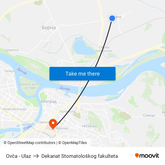 Ovča - Ulaz to Dekanat Stomatološkog fakulteta map