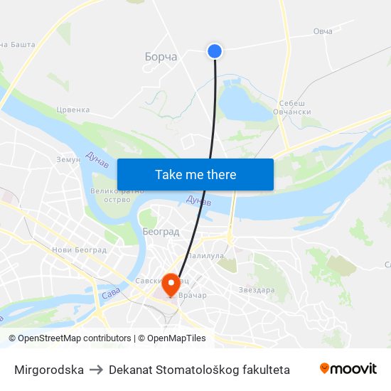 Mirgorodska to Dekanat Stomatološkog fakulteta map