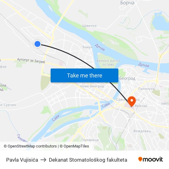 Pavla Vujisića to Dekanat Stomatološkog fakulteta map