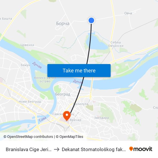 Branislava Cige Jerinića to Dekanat Stomatološkog fakulteta map