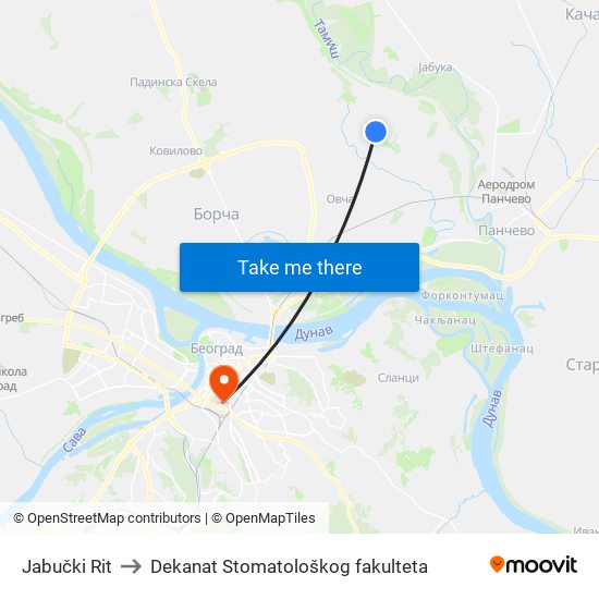 Jabučki Rit to Dekanat Stomatološkog fakulteta map