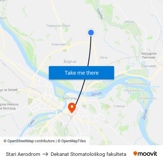 Stari Aerodrom to Dekanat Stomatološkog fakulteta map