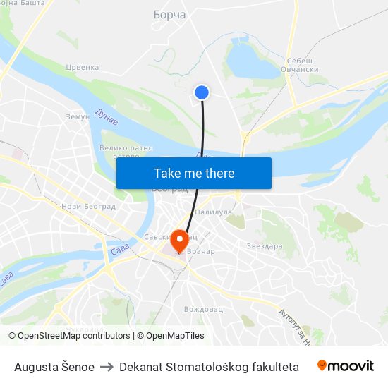 Augusta Šenoe to Dekanat Stomatološkog fakulteta map