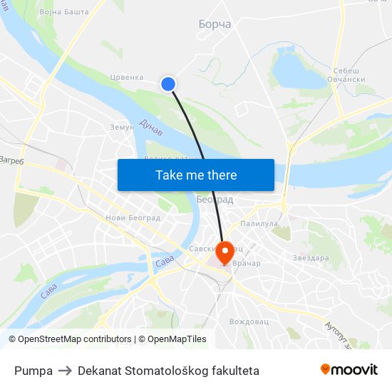 Pumpa to Dekanat Stomatološkog fakulteta map