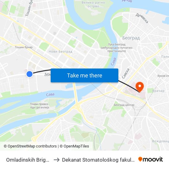 Omladinskih Brigada to Dekanat Stomatološkog fakulteta map