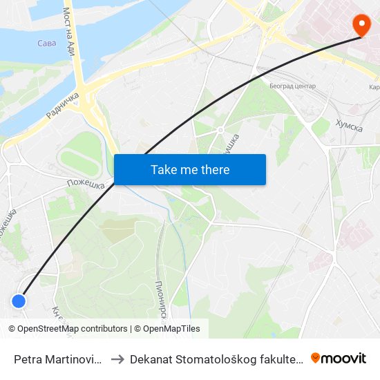 Petra Martinovića to Dekanat Stomatološkog fakulteta map