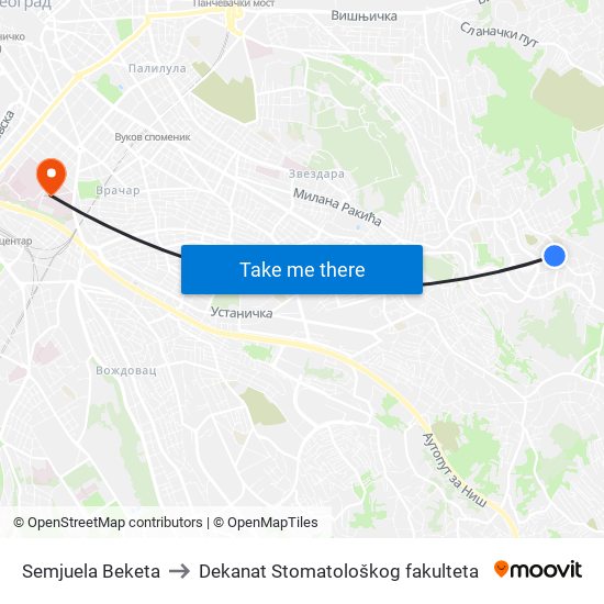 Semjuela Beketa to Dekanat Stomatološkog fakulteta map